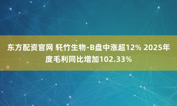 东方配资官网 轩竹生物-B盘中涨超12% 2025年度毛利同比增加102.33%
